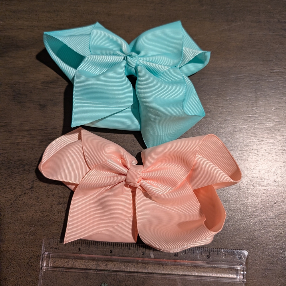 Kids Hair Bow Set - Aqua and Peach